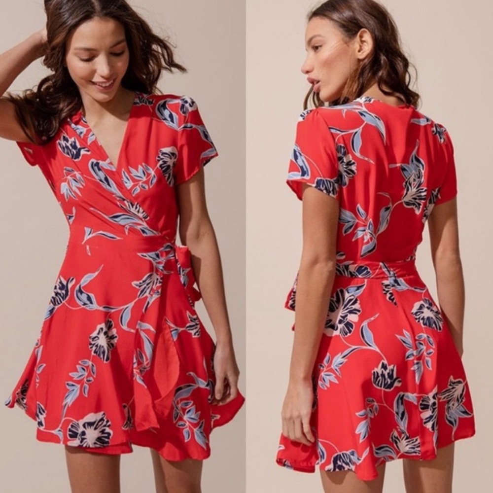 Yumi Kim Red Floral Wrap Mini Dress